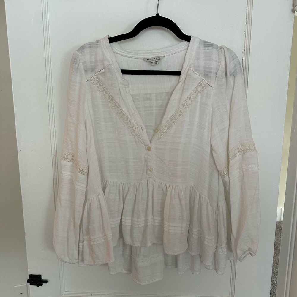 American Eagle Outfitters Cream Lace Blouse